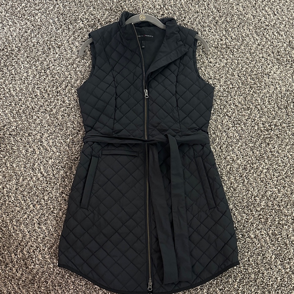 Elizabeth Roberts Long Quilted Vest with Belt